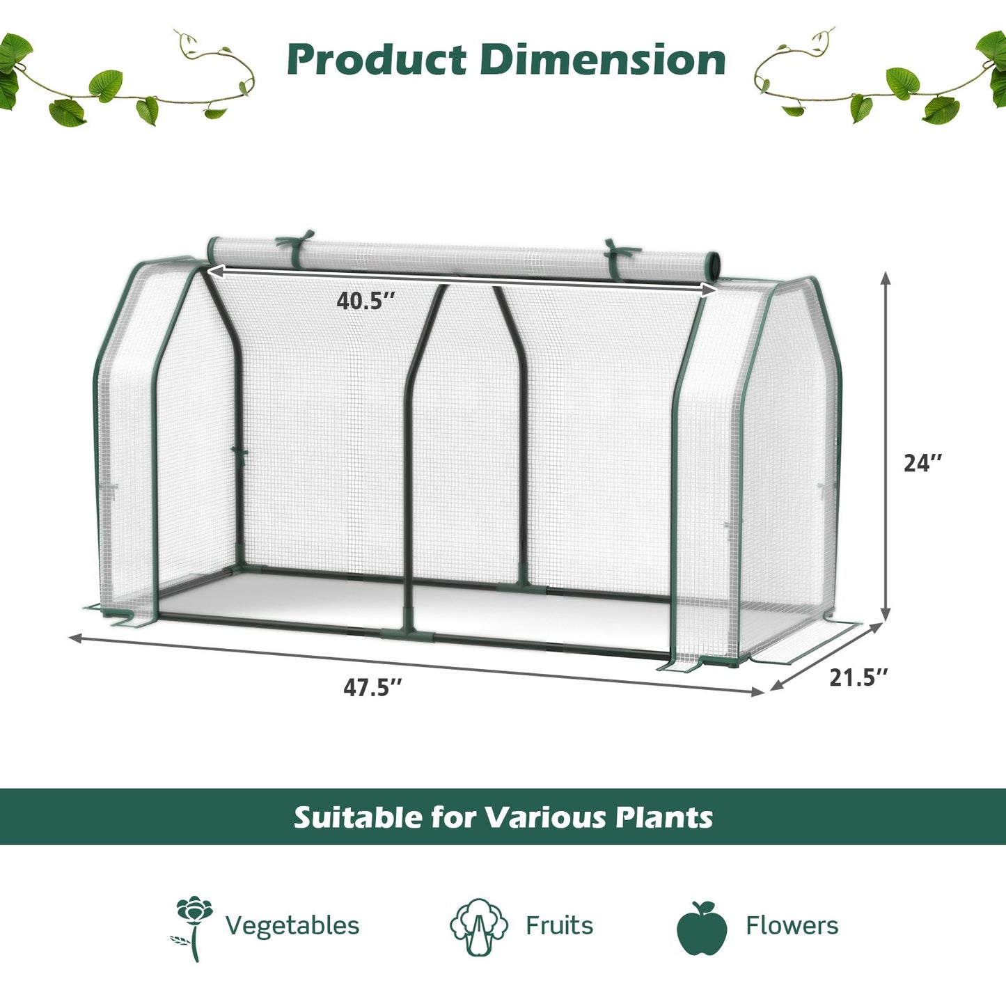 47.5 x 21.5 x 24 Inch Mini Greenhouse with Roll-up Zipper Door, White Greenhouses at Gallery Canada