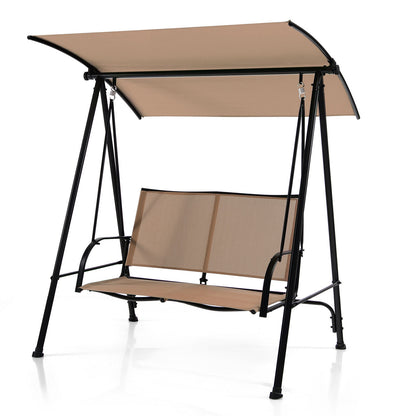 2-Seat Outdoor Canopy Swing with Comfortable Fabric Seat and Heavy-duty Metal Frame, Beige Porch Swings at Gallery Canada