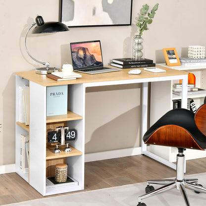 Computer Desk with 5 Side Shelves and Metal Frame, Natural - Gallery Canada