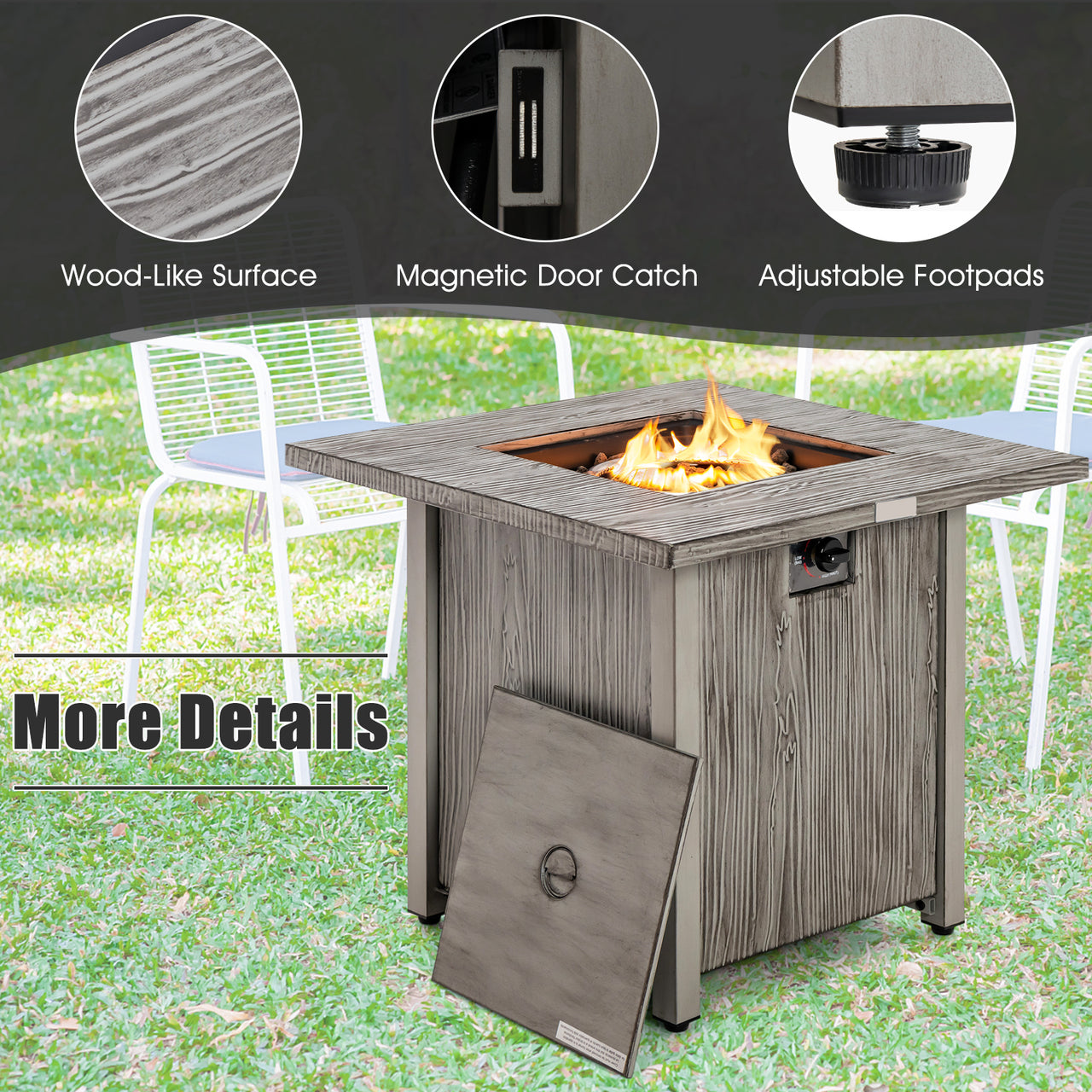 28 Inch 40,000 BTU Square Fire Pit Table with Lid and Lava Rocks - Gallery View 9 of 10