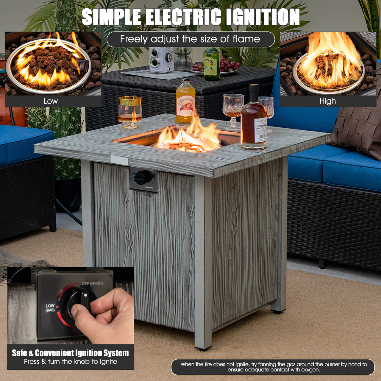 28 Inch 40,000 BTU Square Fire Pit Table with Lid and Lava Rocks - Gallery View 10 of 10