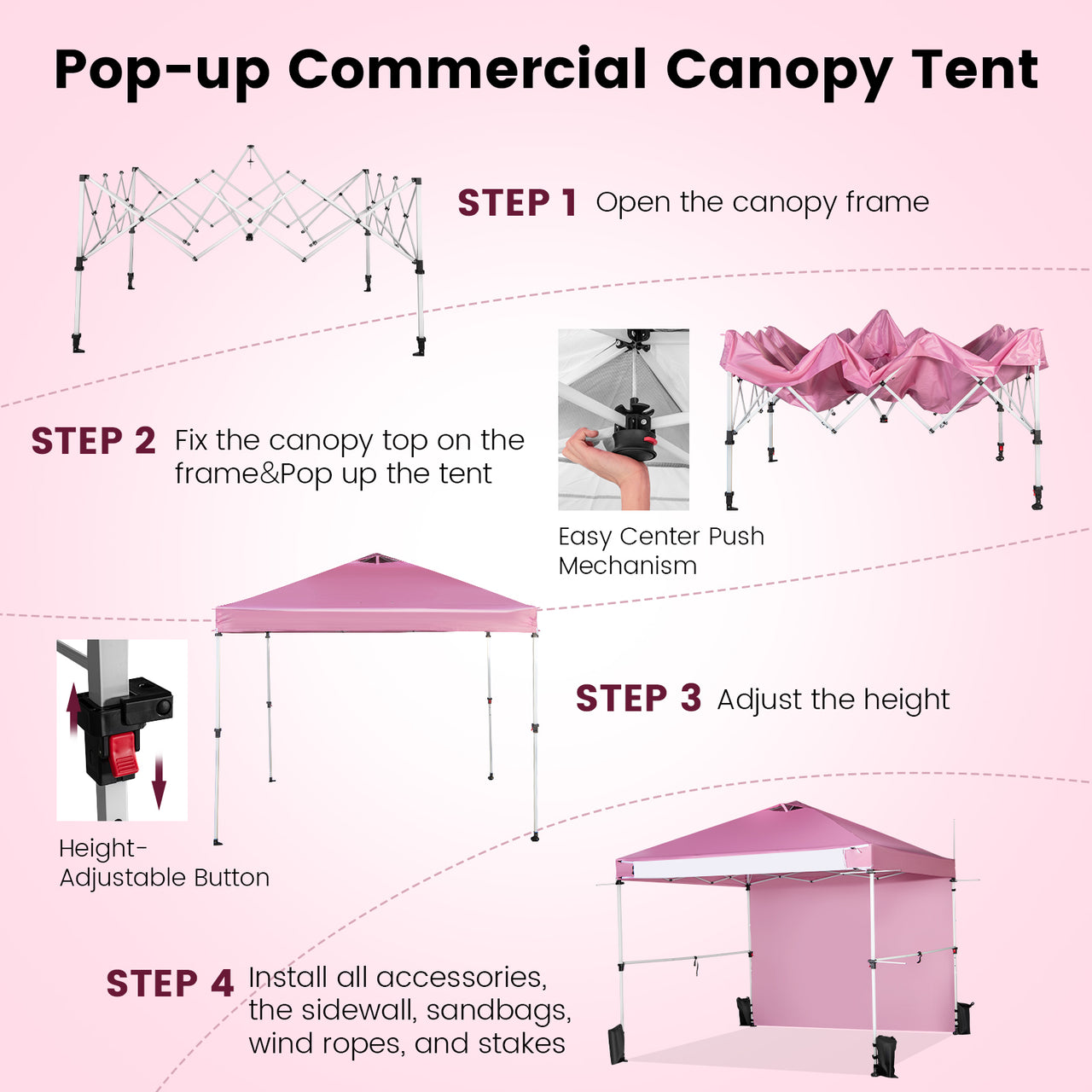 10 x 10 Feet Foldable Commercial Pop-up Canopy with Roller Bag and Banner Strip - Gallery View 5 of 13