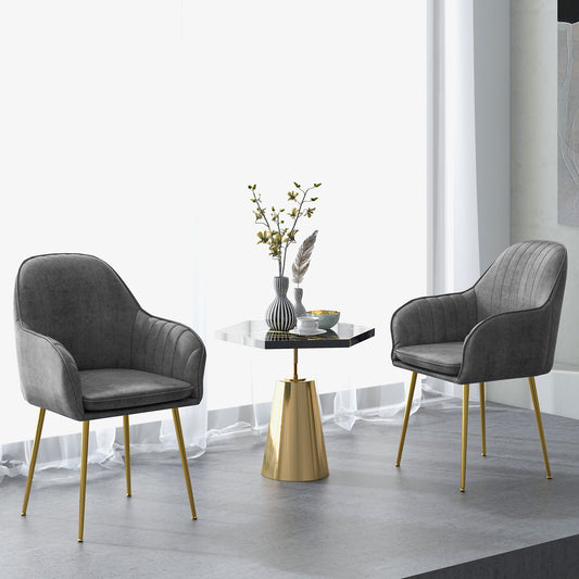 Accent Upholstered Arm Chair with Steel Gold Legs, Gray - Gallery Canada