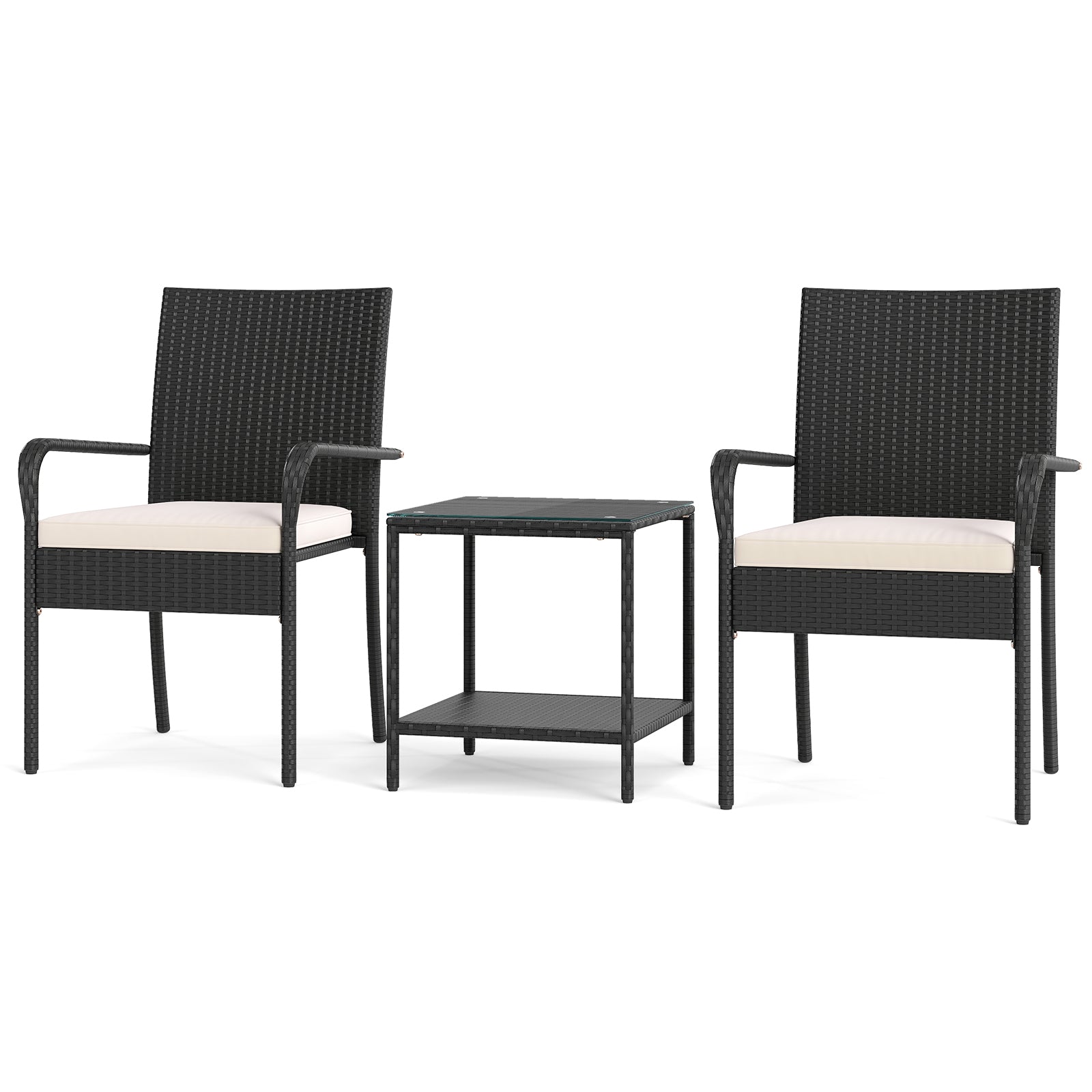 3 Piece Patio Furniture Set with Seat Cushions and Tempered Glass , White Patio Conversation Sets at Gallery Canada
