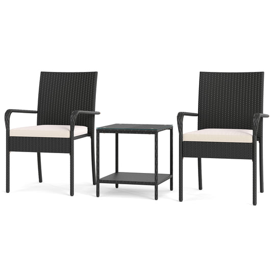 3 Piece Patio Furniture Set with Seat Cushions and Tempered Glass , White Patio Conversation Sets White at Gallery Canada