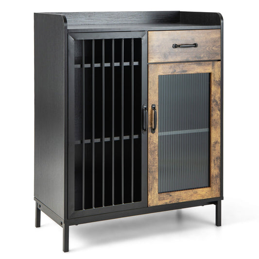 Kitchen Sideboard Buffet Industrial Pantry Cupboard with Metal Glass Door, Rustic Brown at Gallery Canada