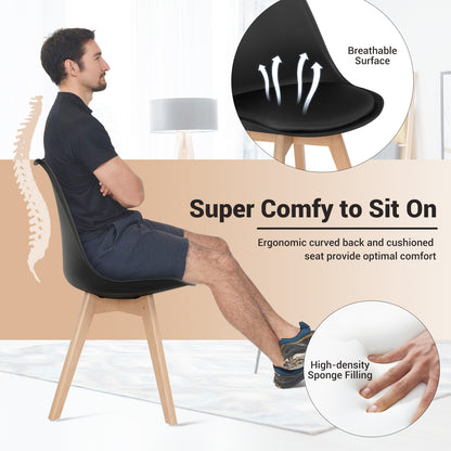 Set of 4 Dining Chairs Mid-Century Modern Shell PU Seat with Wooden Legs, Black Dining Chairs at Gallery Canada