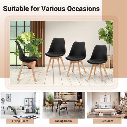 Set of 4 Dining Chairs Mid-Century Modern Shell PU Seat with Wooden Legs, Black Dining Chairs at Gallery Canada