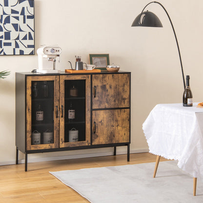 48" Industrial Kitchen Buffet Sideboard with Metal Mesh Doors and Anti-toppling Device, Brown - Gallery Canada