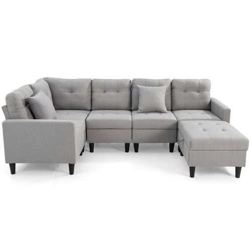 L-shaped Sectional Corner Sofa Set with Storage Ottoman, Gray