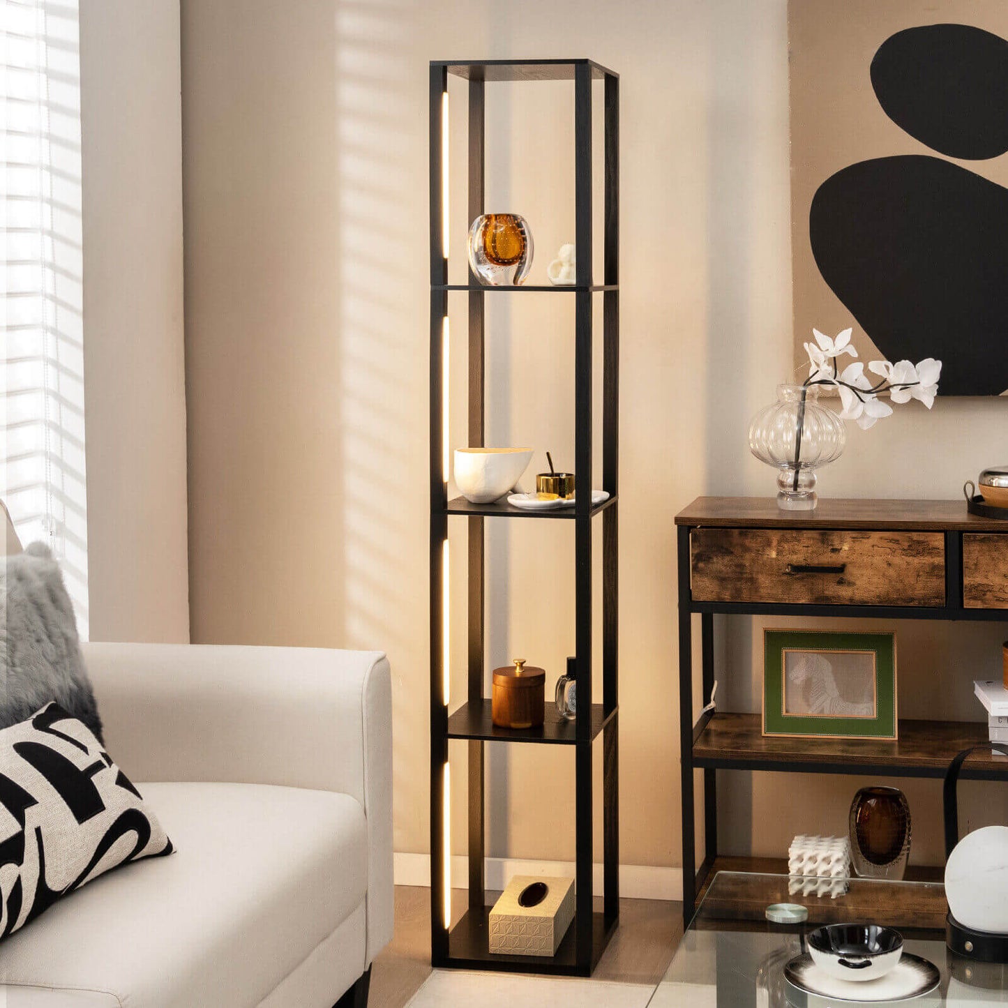 64 Inches Floor Lamp with 3-Level Dimmable LED Bulbs and Rotatable LED Poles, Black Table & Floor Lamps at Gallery Canada