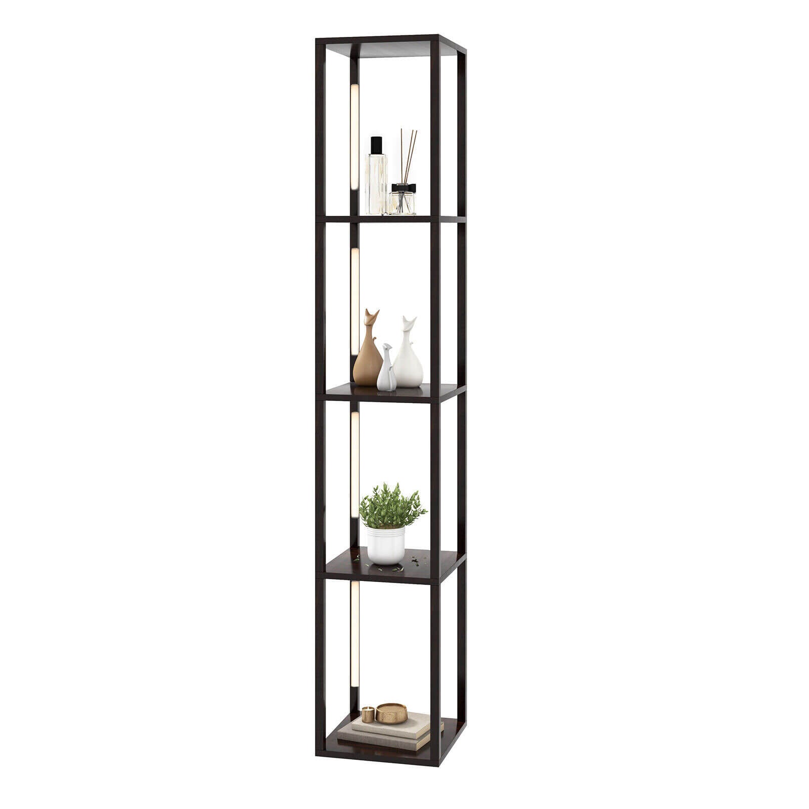 64 Inches Floor Lamp, 3-Level Dimmable LED, Rotatable Poles, Walnut Table & Floor Lamps at Gallery Canada