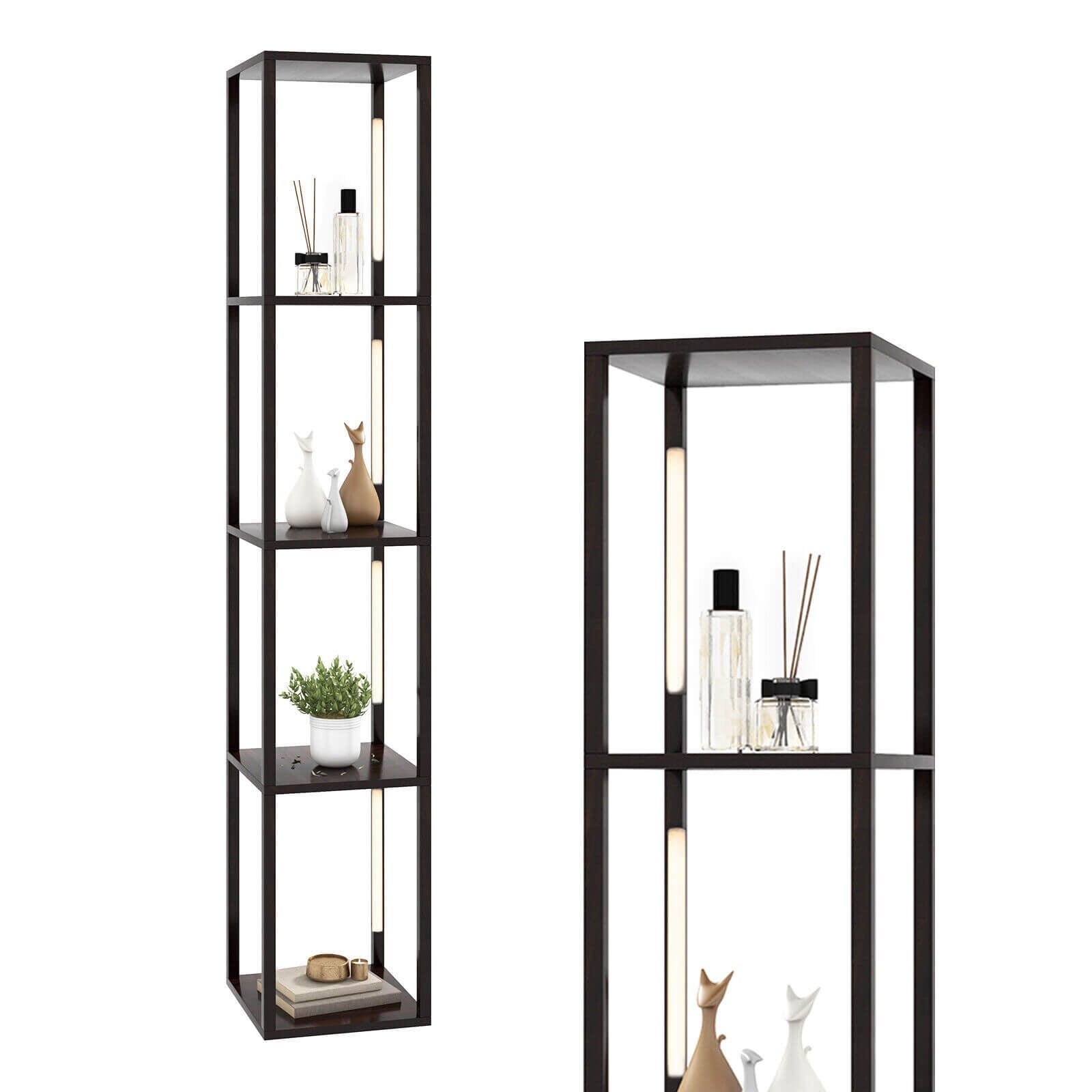 64 Inches Floor Lamp, 3-Level Dimmable LED, Rotatable Poles, Walnut Table & Floor Lamps at Gallery Canada