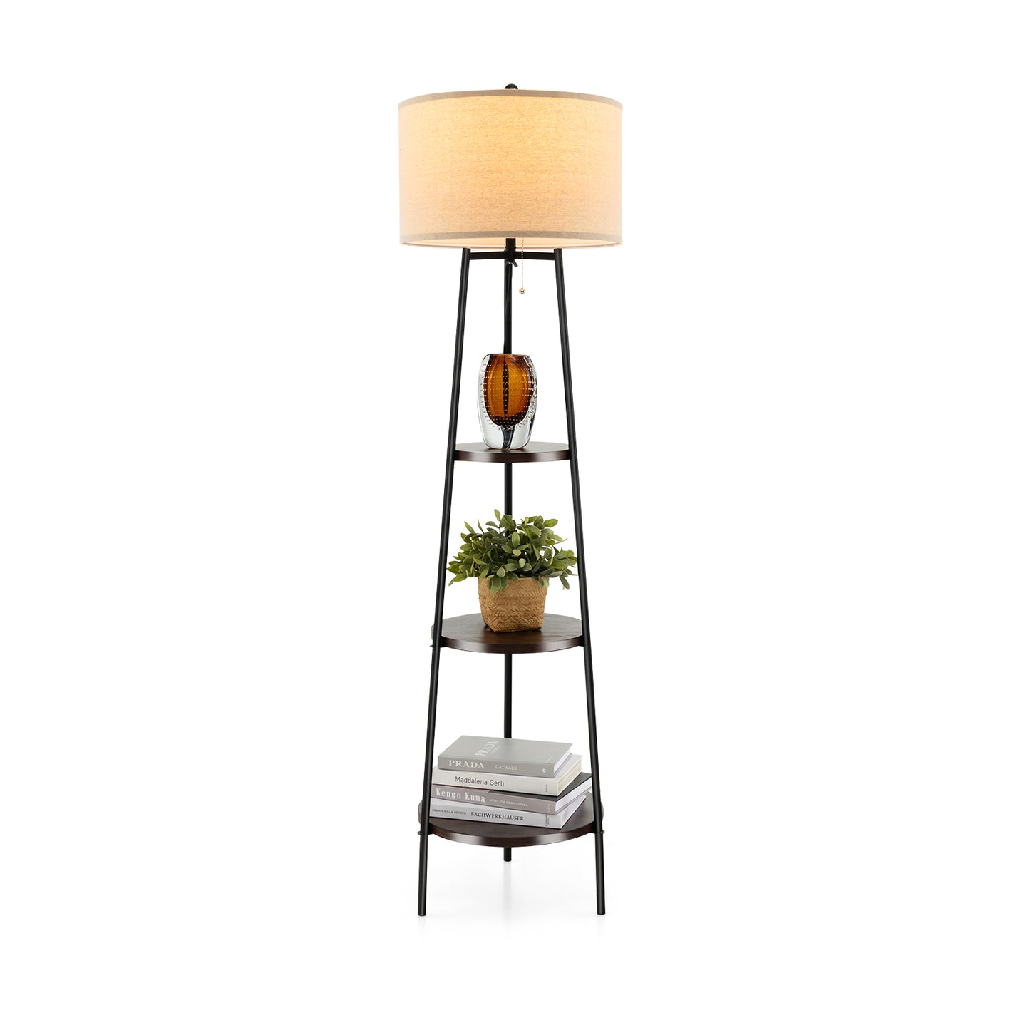 Standing Shelf Floor Lamp with Storage Shelves and Linen Lampshade, Black Table & Floor Lamps Black at Gallery Canada