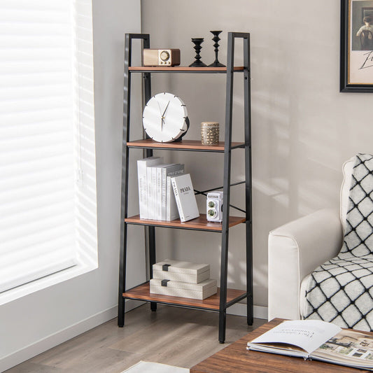 4-Tier Freestanding Open Bookshelf with Metal Frame and Anti-toppling Device, Rustic Brown - Gallery Canada