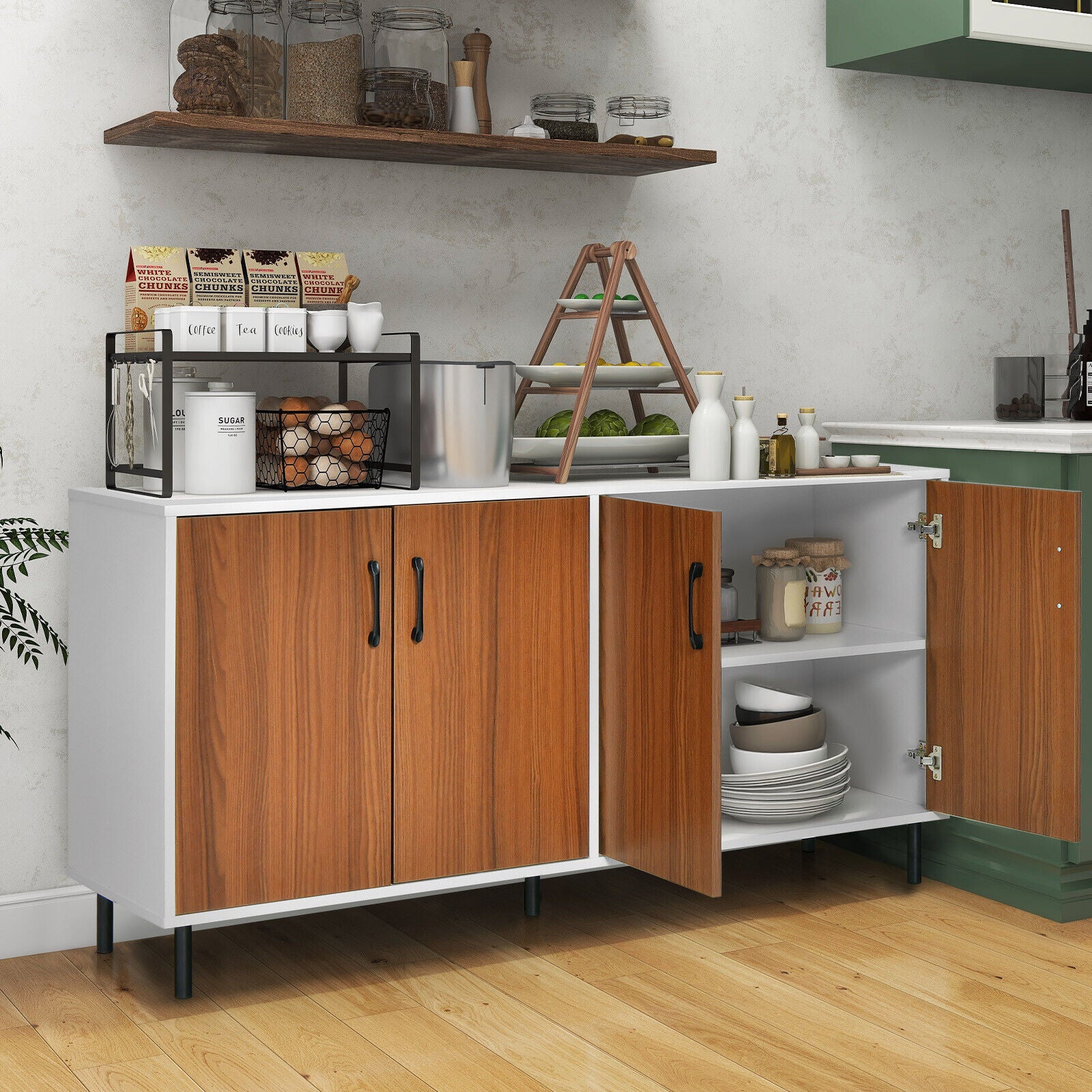 4-Door Kitchen Buffet Sideboard for Dining Room and Kitchen, White Sideboards Cabinets & Buffets at Gallery Canada