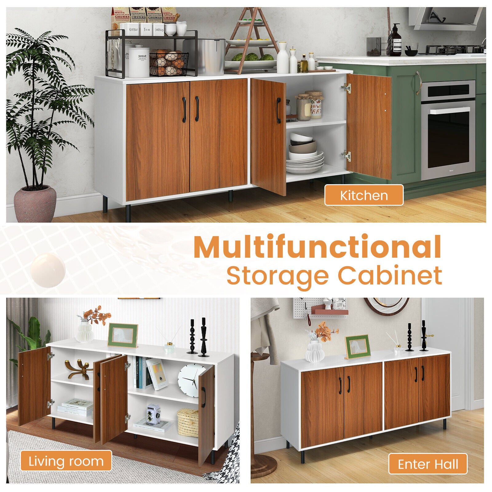 4-Door Kitchen Buffet Sideboard for Dining Room and Kitchen, White Sideboards Cabinets & Buffets at Gallery Canada