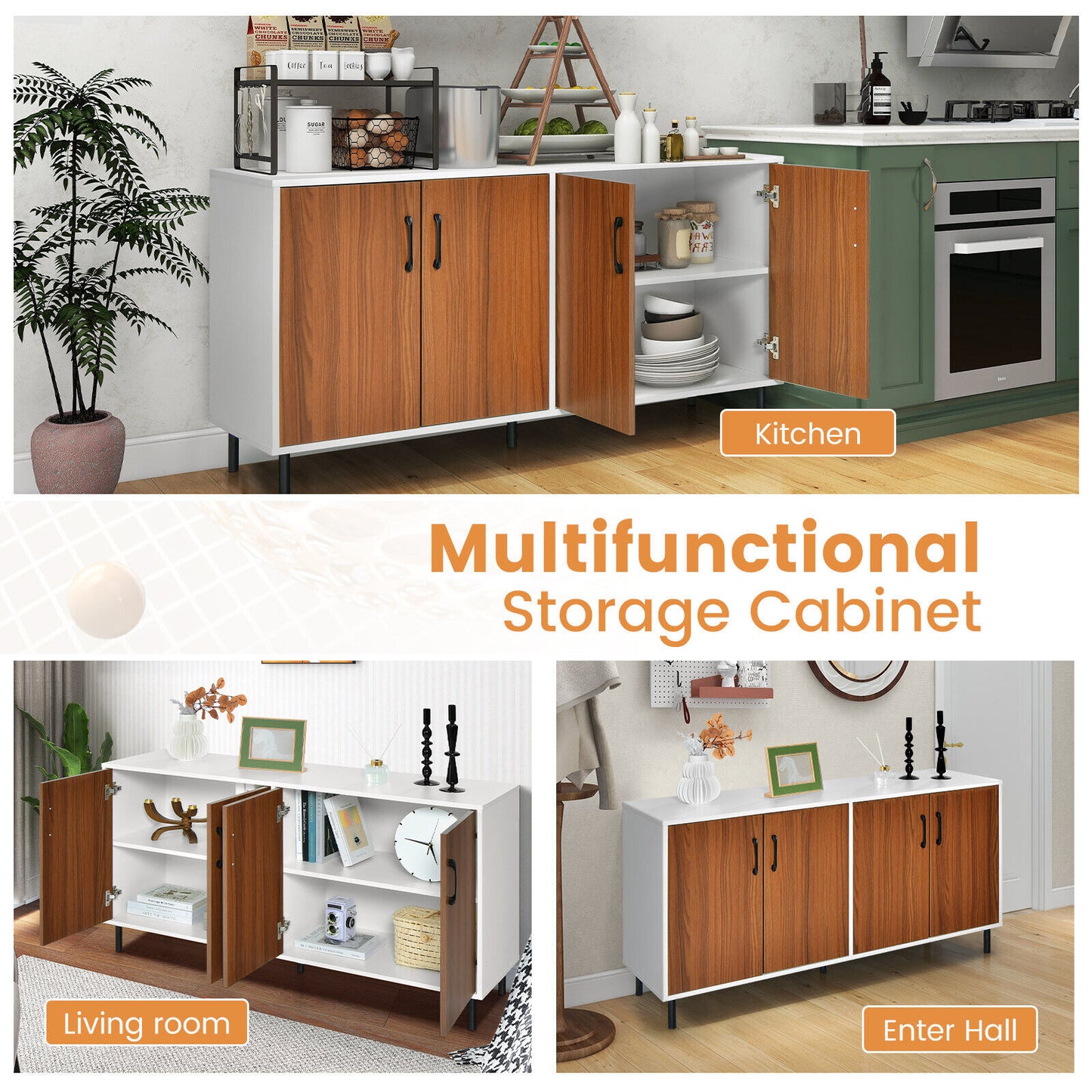 4-Door Kitchen Buffet Sideboard for Dining Room and Kitchen, White Sideboards Cabinets & Buffets at Gallery Canada