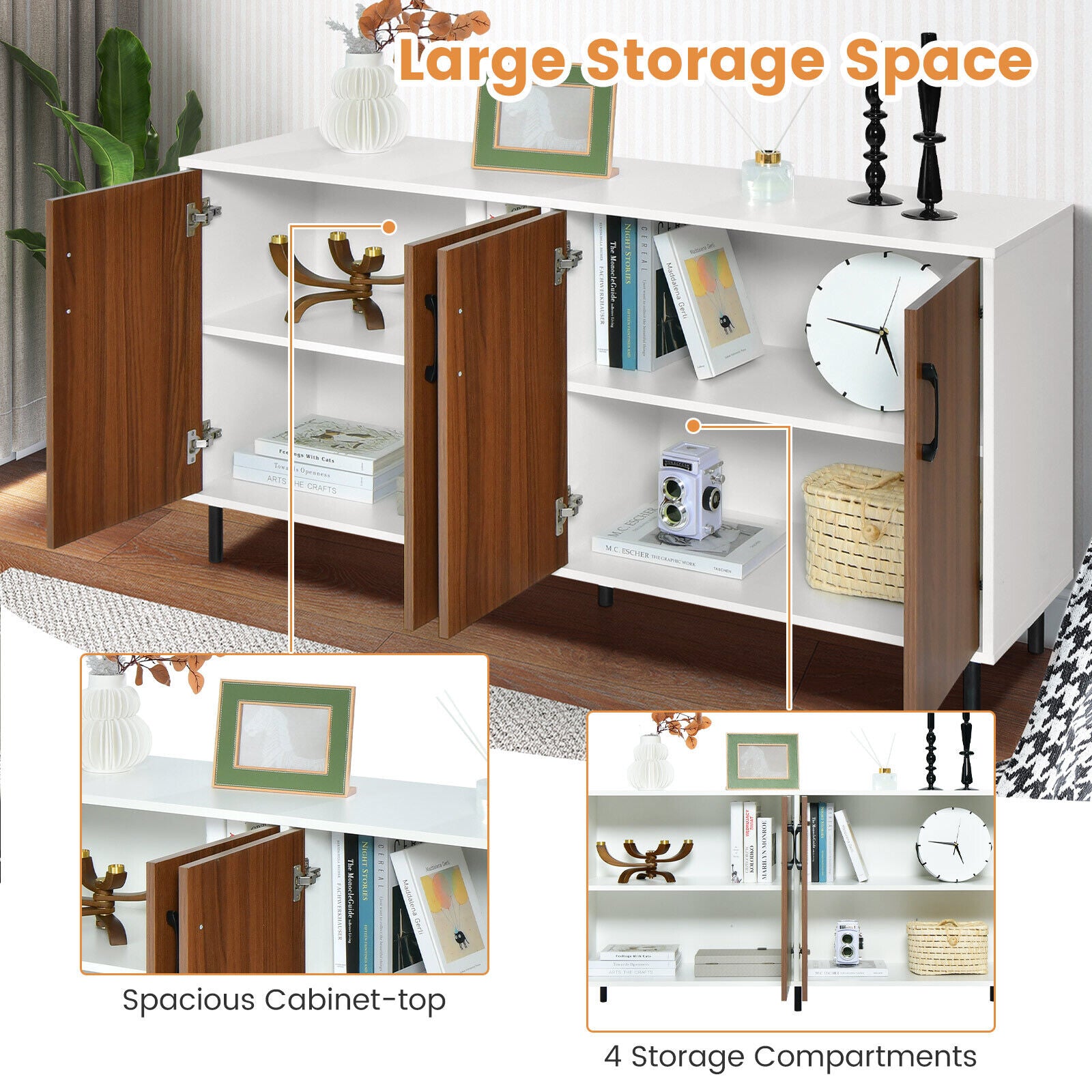 4-Door Kitchen Buffet Sideboard, White Sideboards Cabinets & Buffets at Gallery Canada