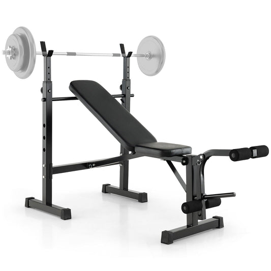 Adjustable Weight Bench and Barbell Rack Set with Weight Plate Post, Black - Gallery Canada