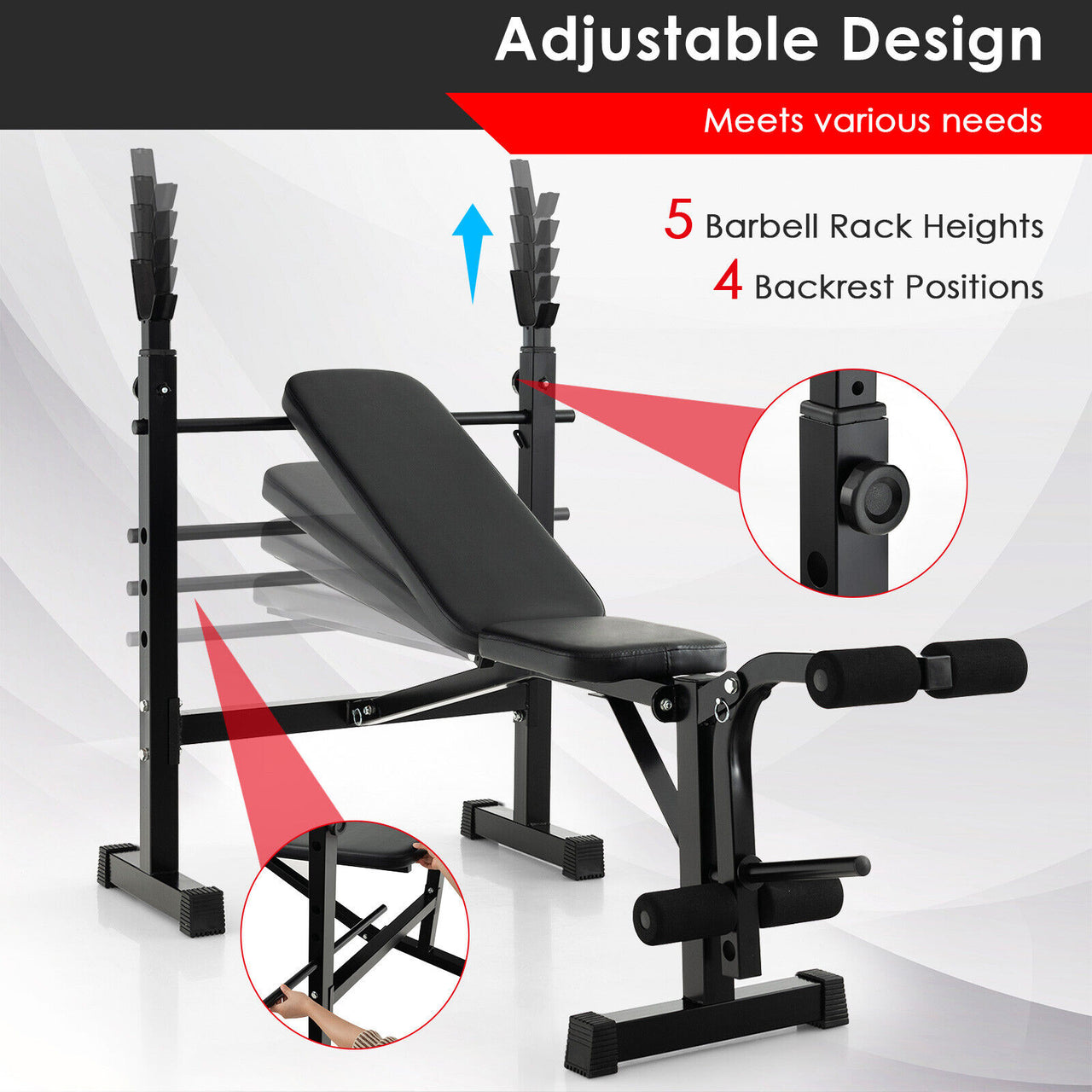 Adjustable Weight Bench and Barbell Rack Set with Weight Plate Post - Gallery View 5 of 11