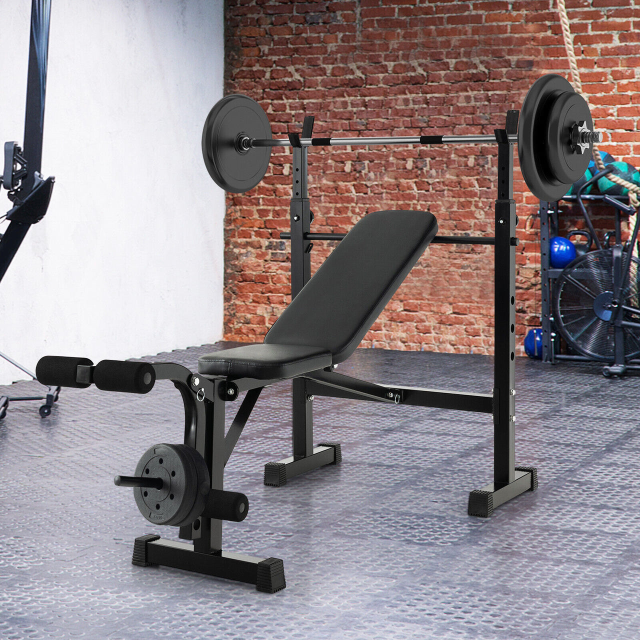 Adjustable Weight Bench and Barbell Rack Set with Weight Plate Post - Gallery View 7 of 11
