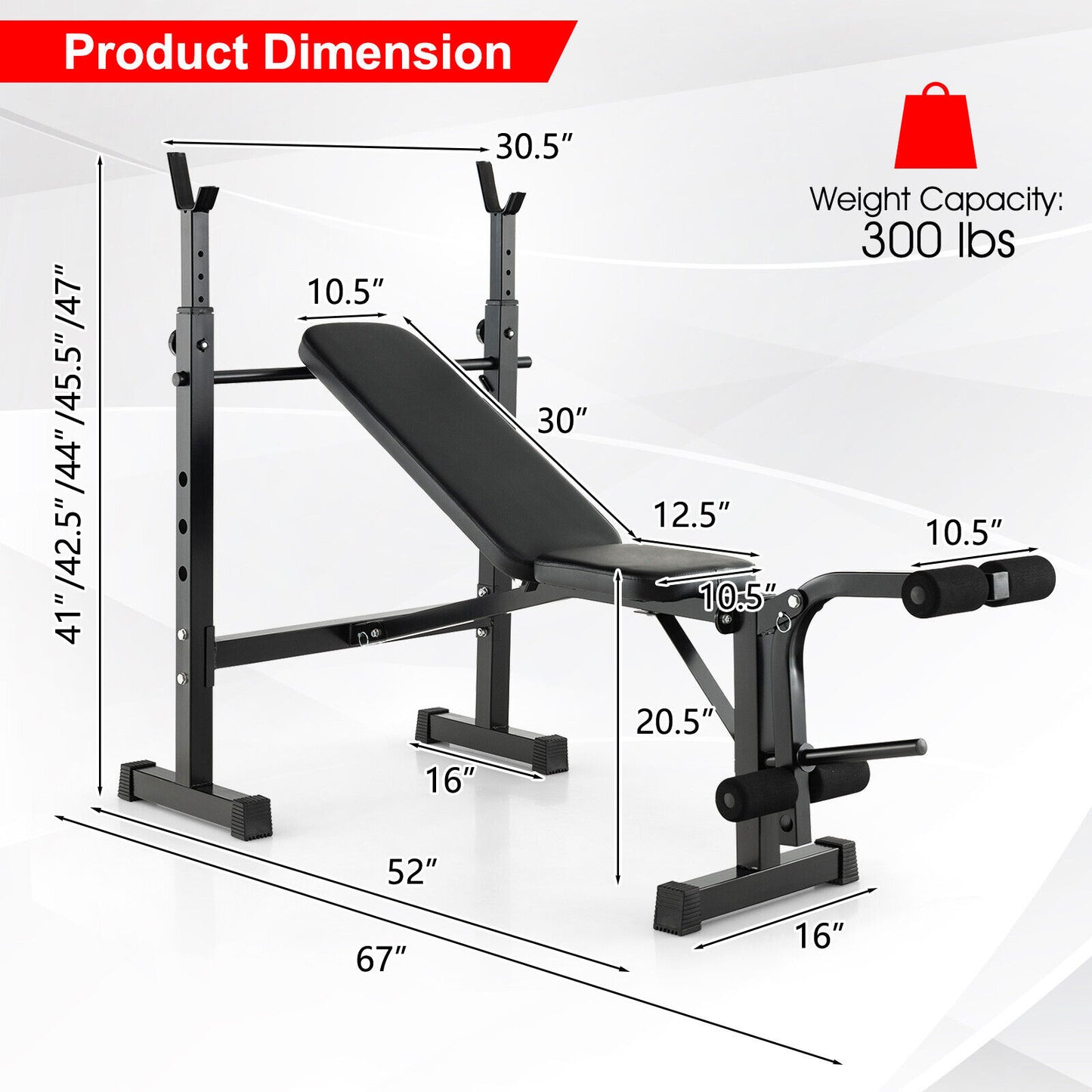 Adjustable Weight Bench and Barbell Rack Set with Weight Plate Post, Black Benches Racks & Bars at Gallery Canada