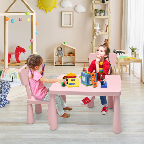 3 Pieces Toddler Multi Activity Play Dining Study Kids Table and Chair Set, Pink