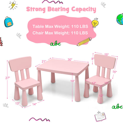 3 Pieces Toddler Multi Activity Play Dining Study Kids Table and Chair Set, Pink - Gallery Canada