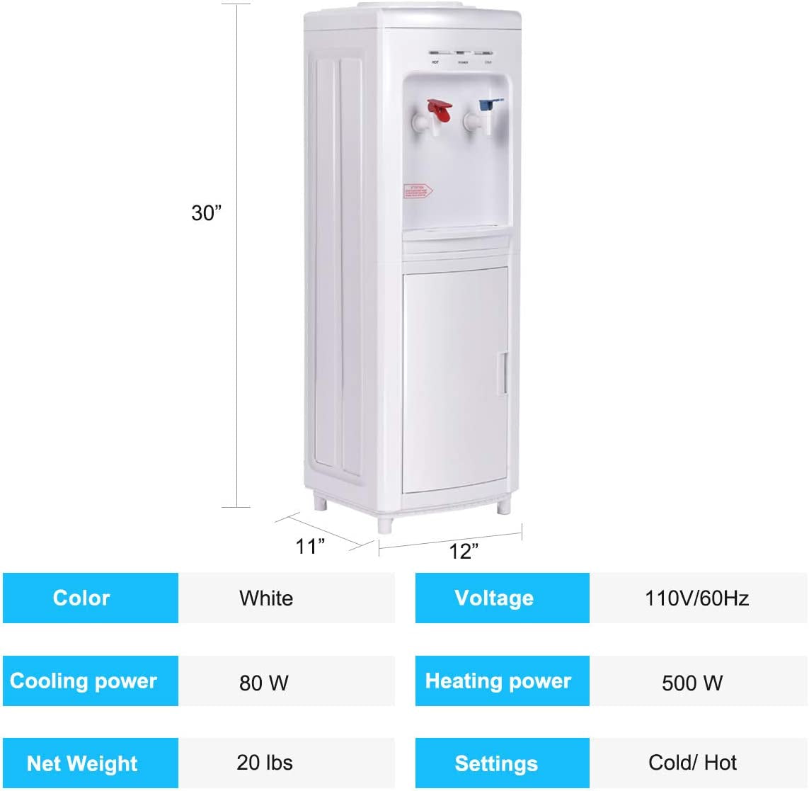 5 Gallons Hot and Cold Water Cooler Dispenser with Child Safety Lock, White Water Dispensers at Gallery Canada