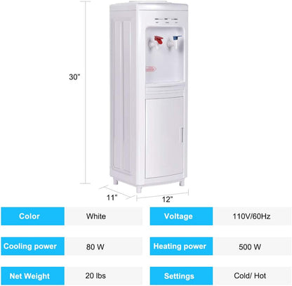 5 Gallons Hot and Cold Water Cooler Dispenser with Child Safety Lock, White Water Dispensers at Gallery Canada