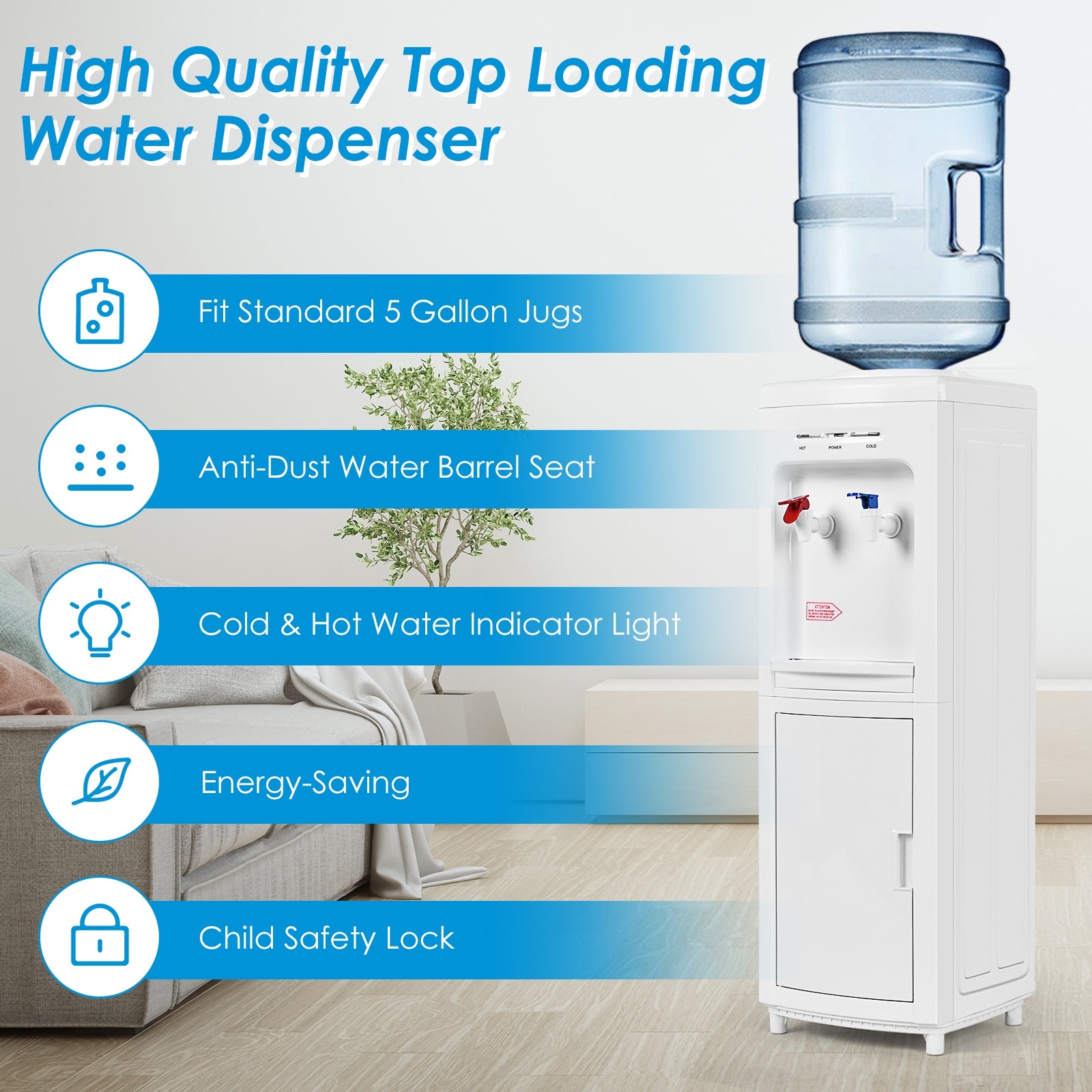 5 Gallons Hot and Cold Water Cooler Dispenser with Child Safety Lock, White Water Dispensers at Gallery Canada