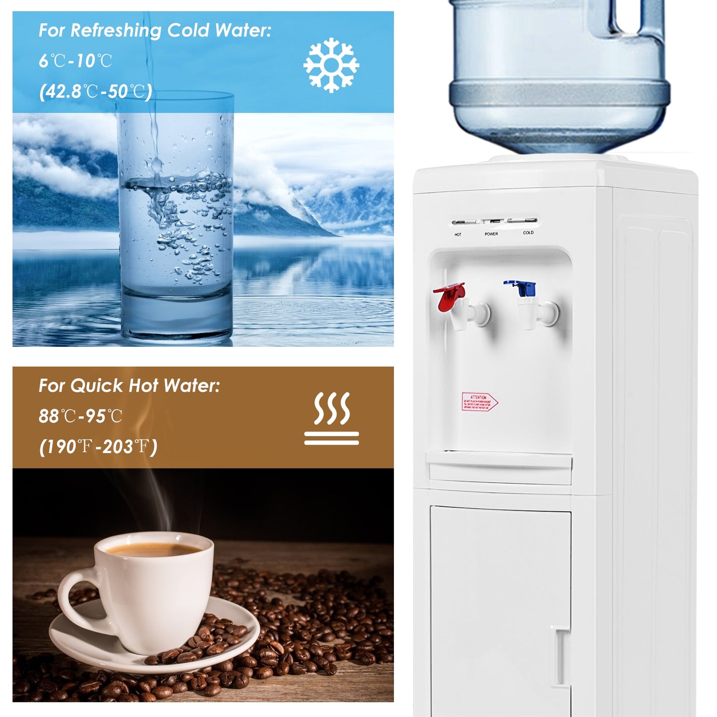 5 Gallons Hot and Cold Water Cooler Dispenser with Child Safety Lock, White Water Dispensers at Gallery Canada