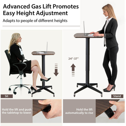 Height Adjustable Mobile Standing Desk with Lockable Wheels, Brown