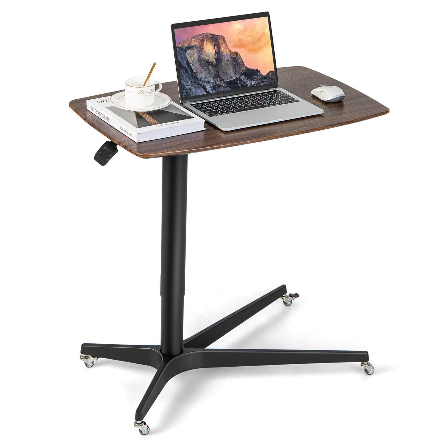Height Adjustable Mobile Standing Desk with Lockable Wheels, Brown