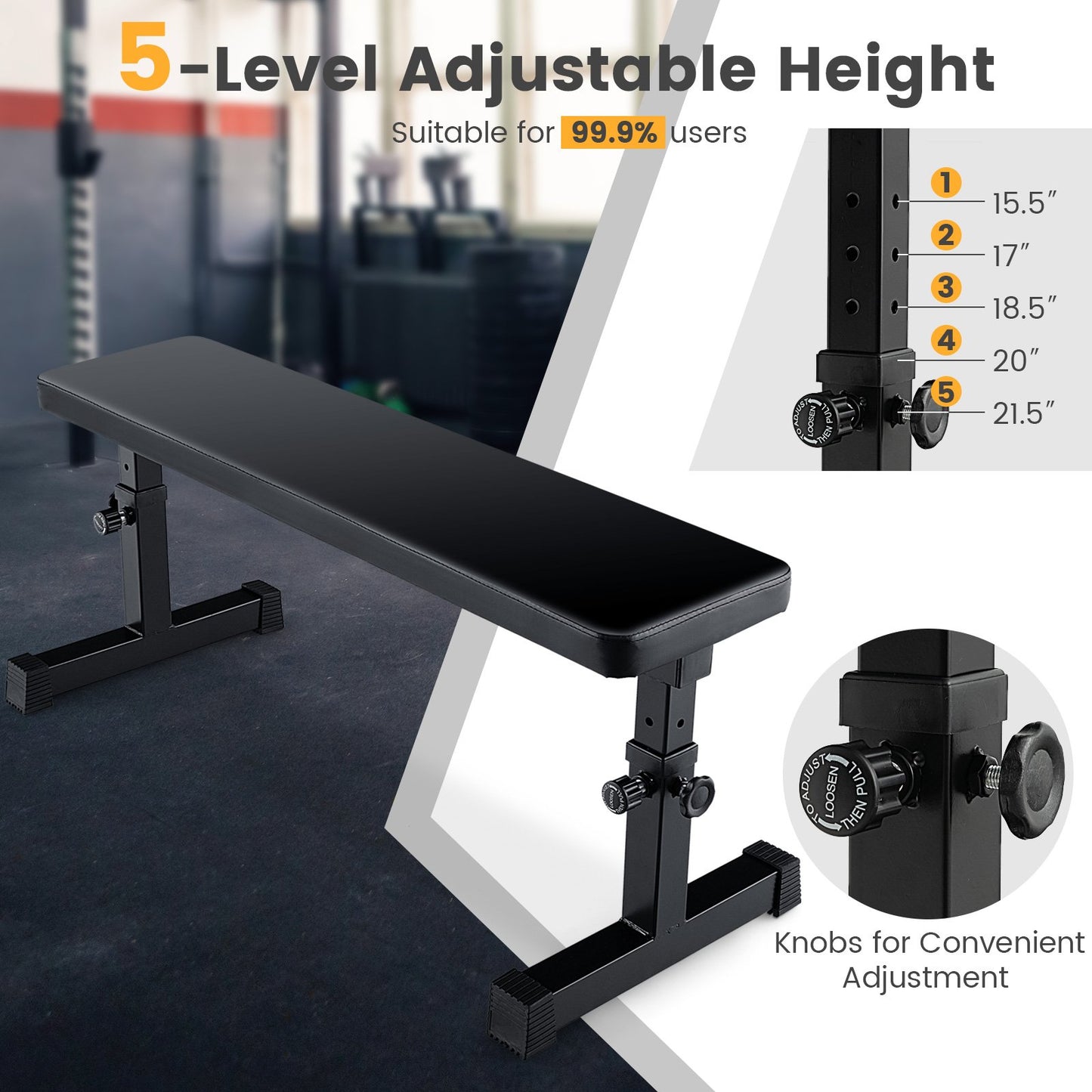 600 LBS Heavy Duty Weight Bench with 5-Level Adjustable Height, Black