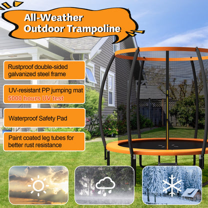 8 Feet ASTM Approved Recreational Trampoline with Ladder, Orange - Gallery Canada