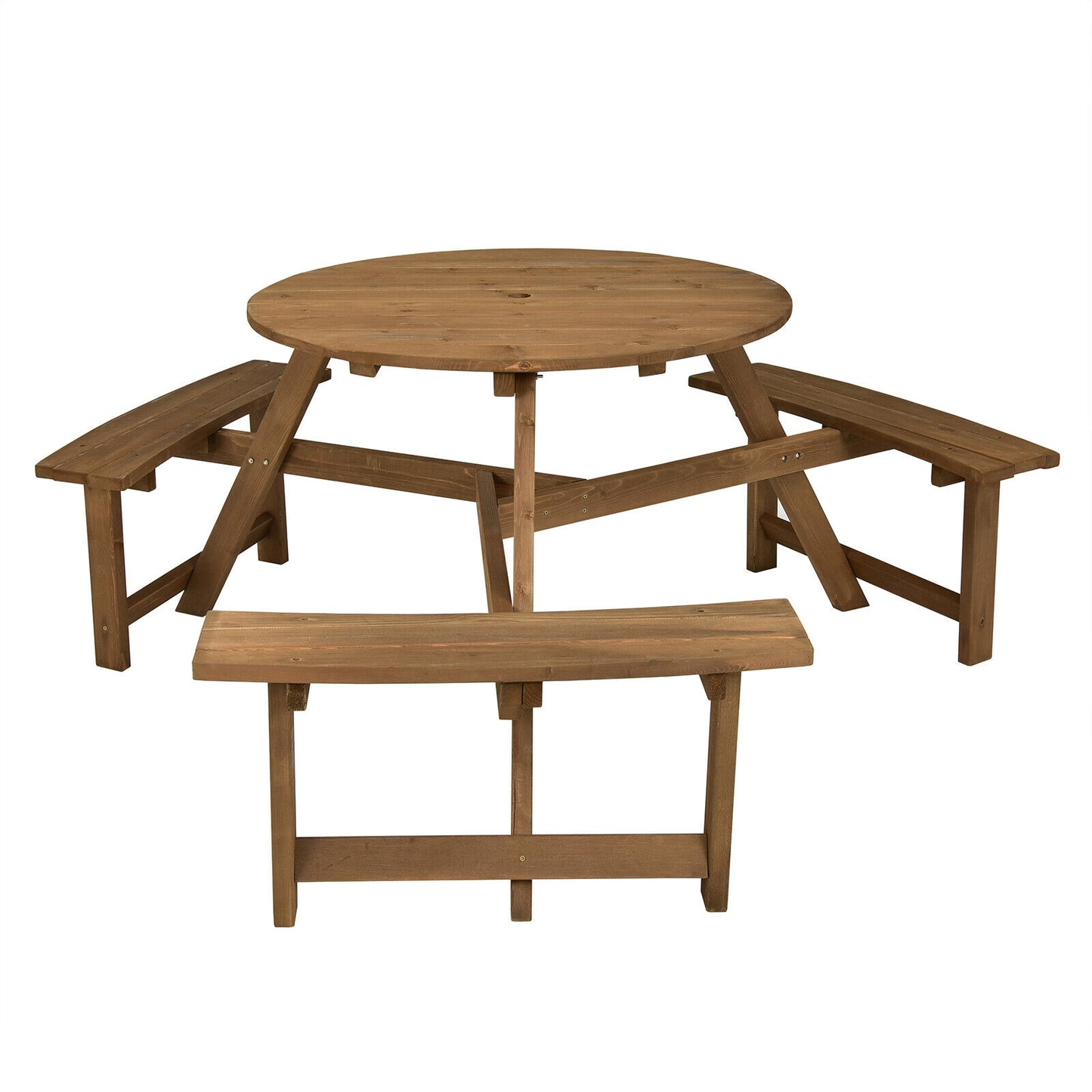 6-Person Round Wooden Picnic Table, With Umbrella Hole And Benches, Dark Brown Picnic Tables at Gallery Canada