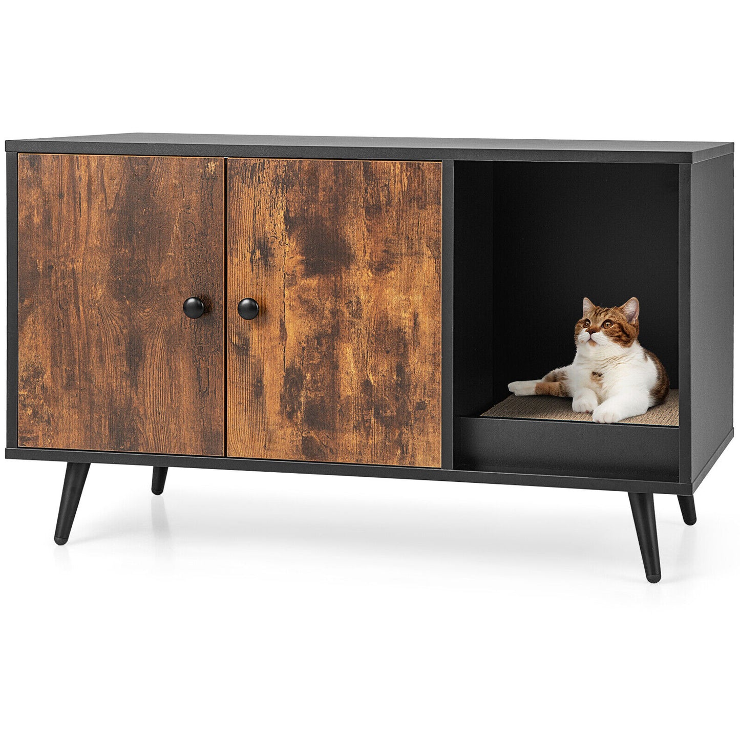 Cat Litter Box Enclosure, Double Door Cabinet, Natural Cat Houses Natural at Gallery Canada