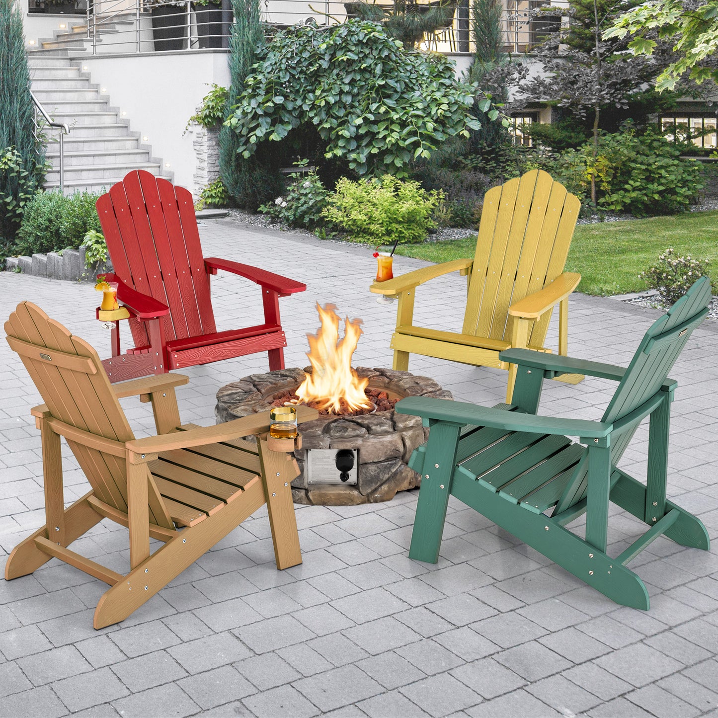 Weather Resistant HIPS Outdoor Adirondack Chair With Cup Holder, Red Adirondack Chairs at Gallery Canada