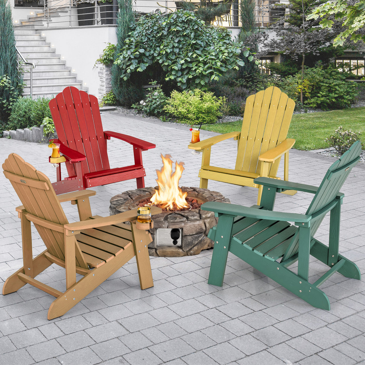 Weather Resistant HIPS Outdoor Adirondack Chair with Cup Holder - Gallery View 6 of 11