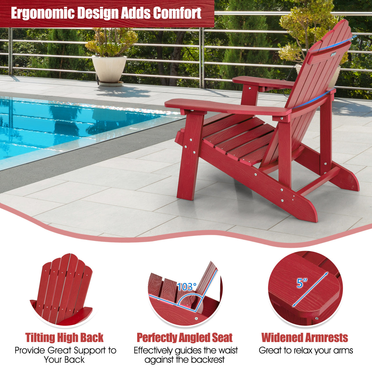 Weather Resistant HIPS Outdoor Adirondack Chair with Cup Holder - Gallery View 8 of 11