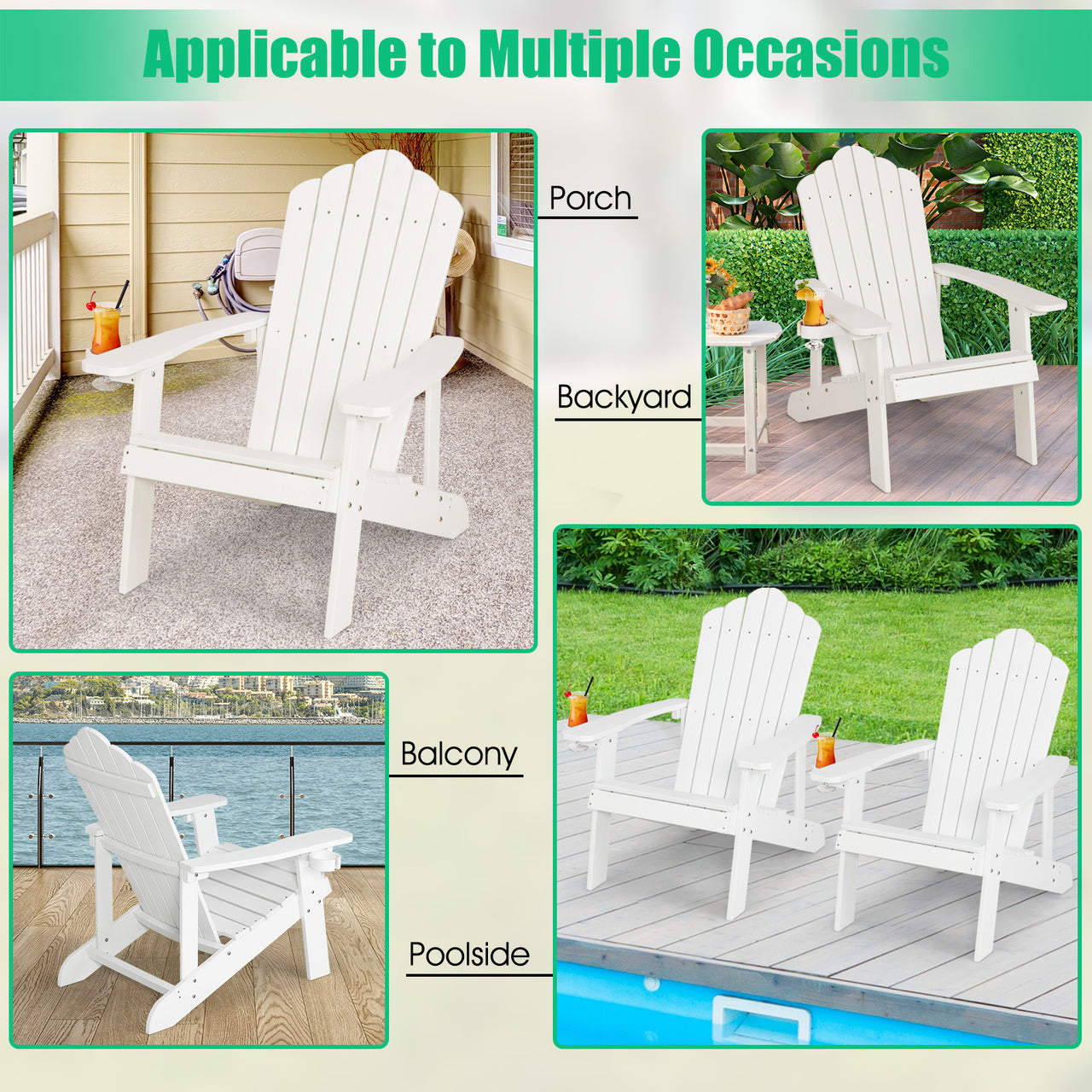 Weather Resistant HIPS Outdoor Adirondack Chair with Cup Holder - Gallery View 10 of 11