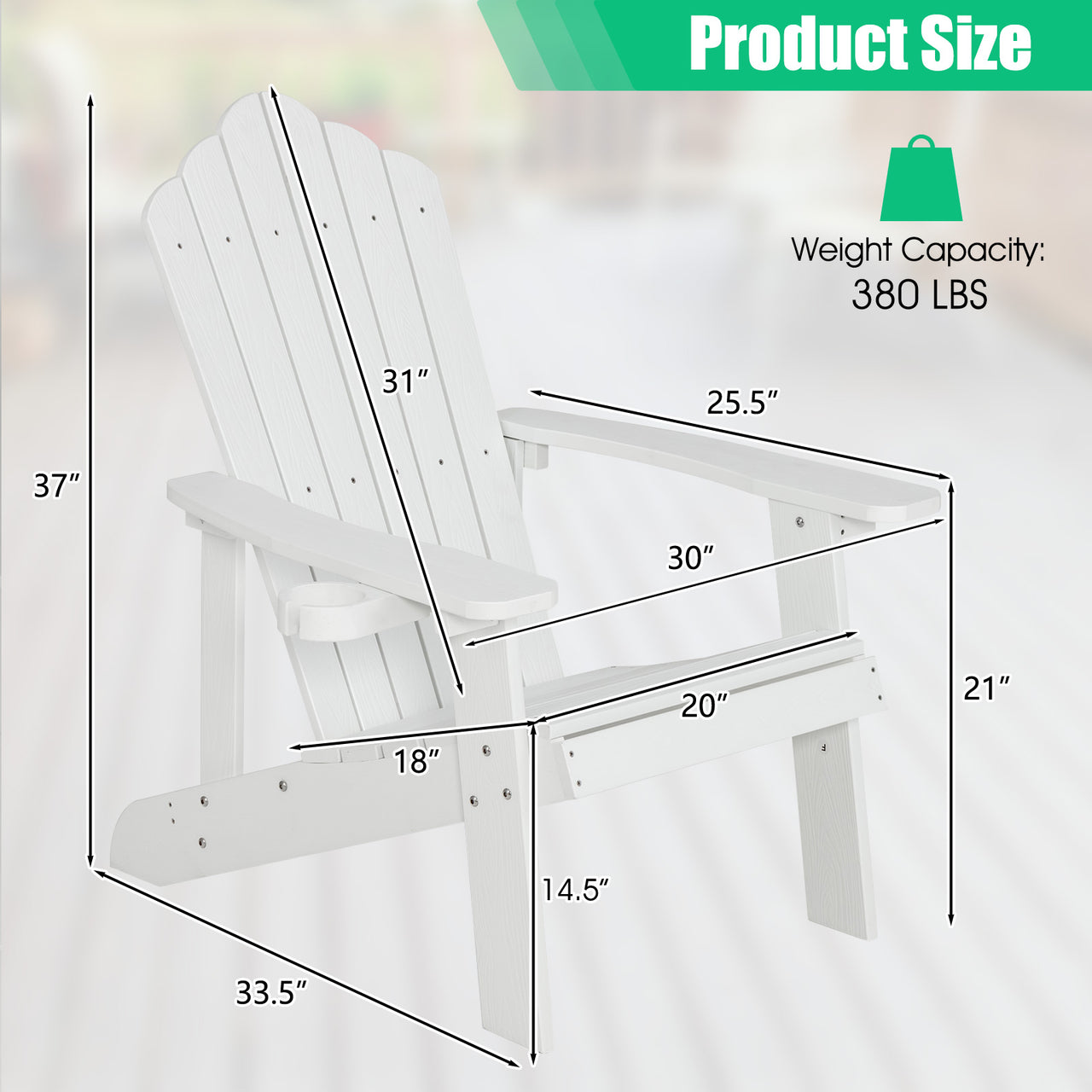 Weather Resistant HIPS Outdoor Adirondack Chair with Cup Holder - Gallery View 4 of 11