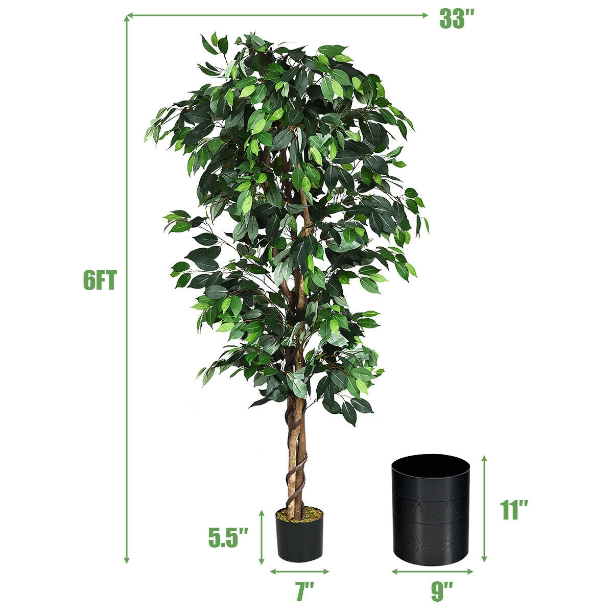 6 Feet Artificial Ficus Silk Tree, Green Faux Plants at Gallery Canada