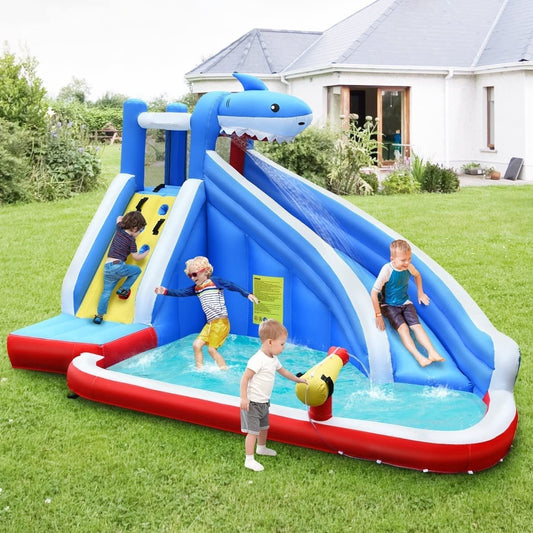 Inflatable Shark Bounce House with Water Slide and Climbing Wall without Blower - Gallery Canada