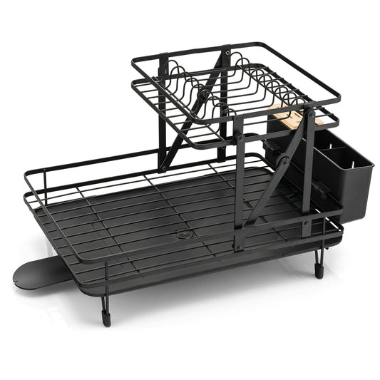 2-Tier Collapsible Dish Rack, Removable Drip Tray, Black Dish Racks Black at Gallery Canada