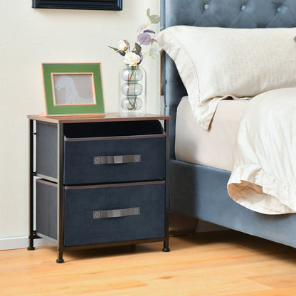20 Inch Height Industrial Nightstand with 2 Pull-out Fabric Drawers, Rustic Brown Nightstands at Gallery Canada