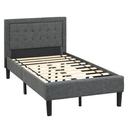 Twin Size Upholstered Bed Frame, Button Tufted Headboard, Black Simple Bed Frame Black at Gallery Canada