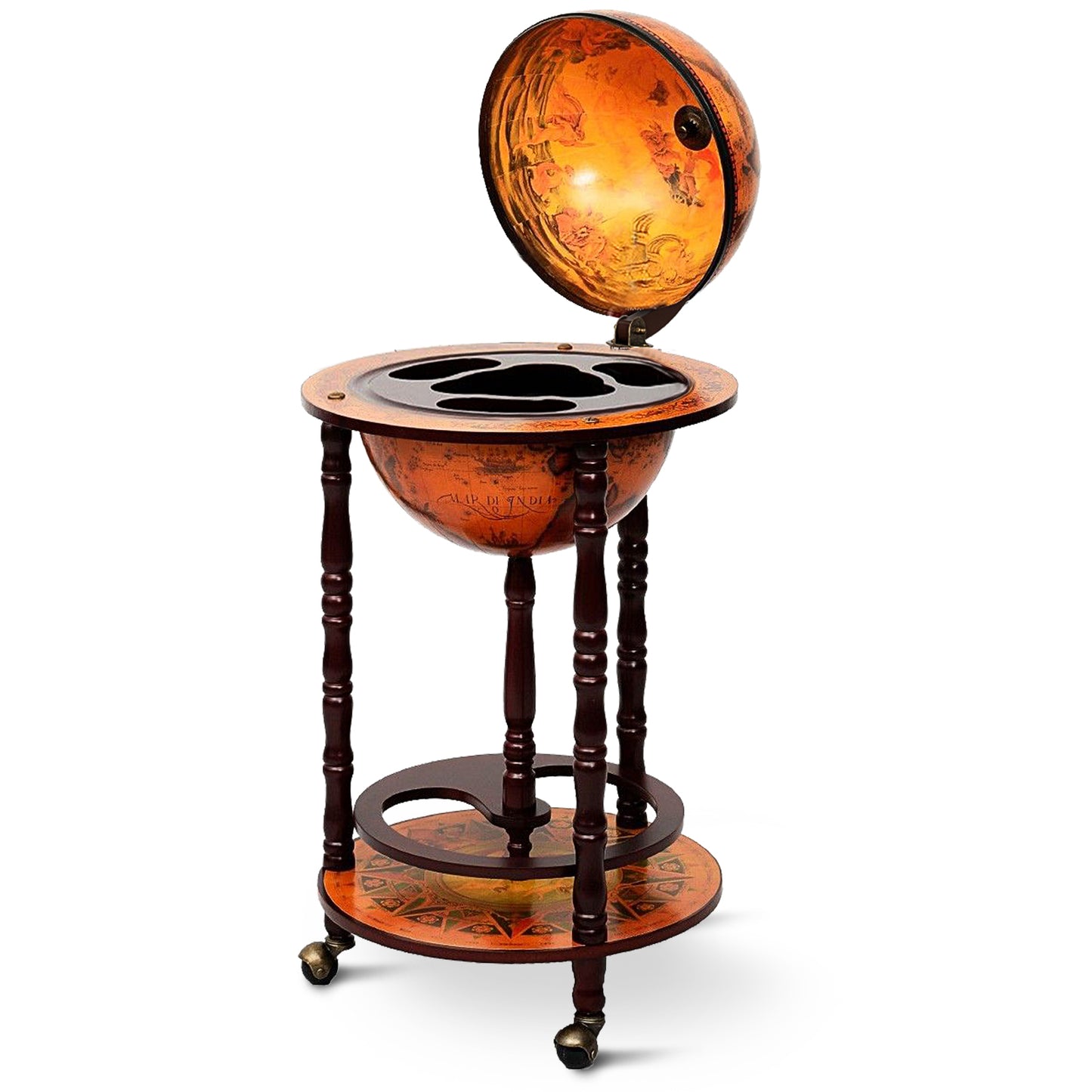 16th Century Wood Globe Wine Bar Stand, Dark Red Wine Racks at Gallery Canada